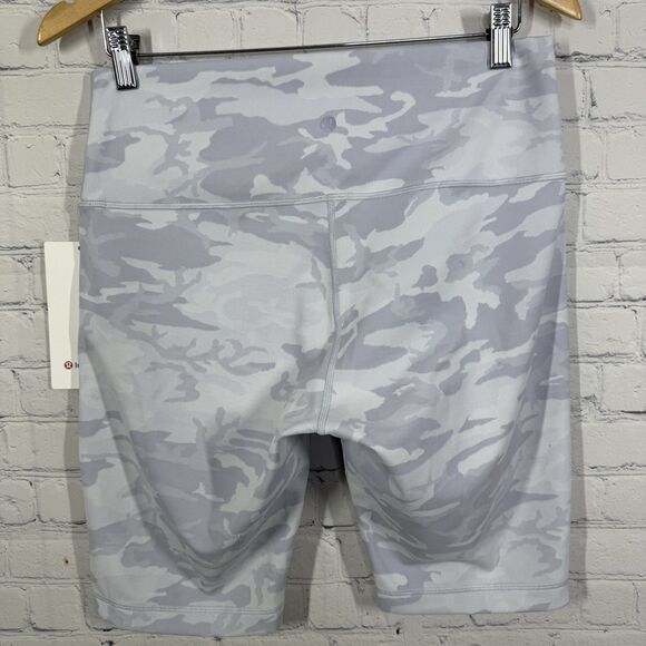 Lululemon Wunder Under Ribbed Biker Shorts Women Size 12 White Grey Camo Gym - Picture 2 of 11